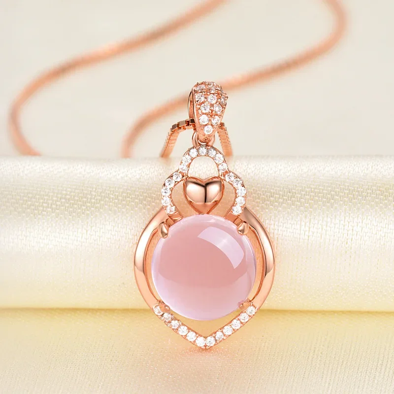 Drop Shipping Jewelry Rose Gold Color Love Powder Crystal CZ Crystal Heart Pink Opal Necklace for Women Girls Choker