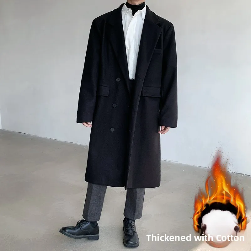 

Мужское осенне-зимнее шерстяное пальто выше колена, повседневное свободное ветровка Briti Sle, длинное пальто с несколькими карманами