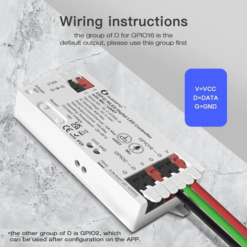 AT51-GLEDOPTO ESP32 WLED LED Light Strip Controller Mic UART Download Music Sound Dynamic RGB DIY Wifi WS2811 WS2812 SK6812