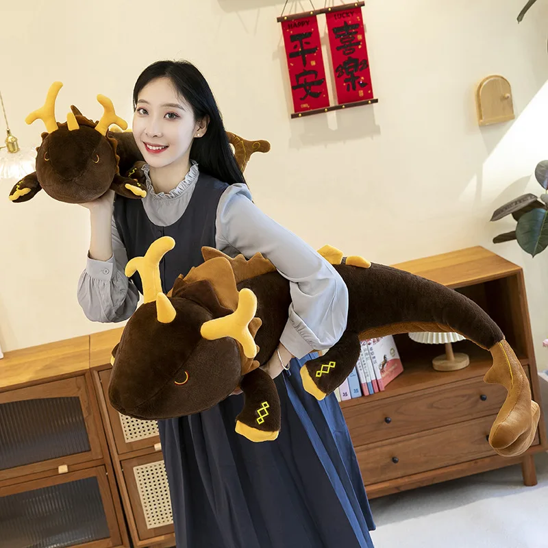 Large Genshin Dragon Plush Body Pillow Anime Zhongli Dragon Stuffed Cushion Decorative Body Pillow Sleeping Back Cushion Decor