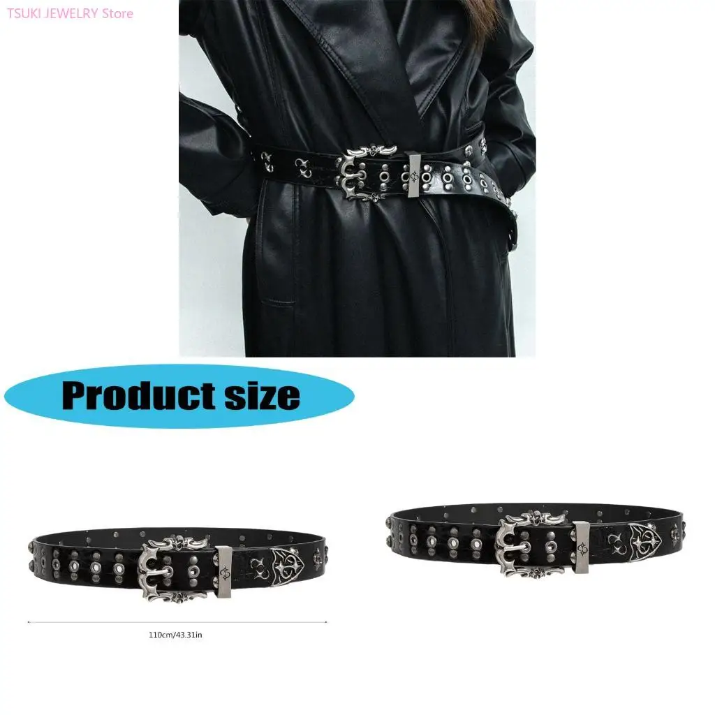 

62KE Rock Женский поясной ремень из искусственной кожи с нержавеющими заклепками