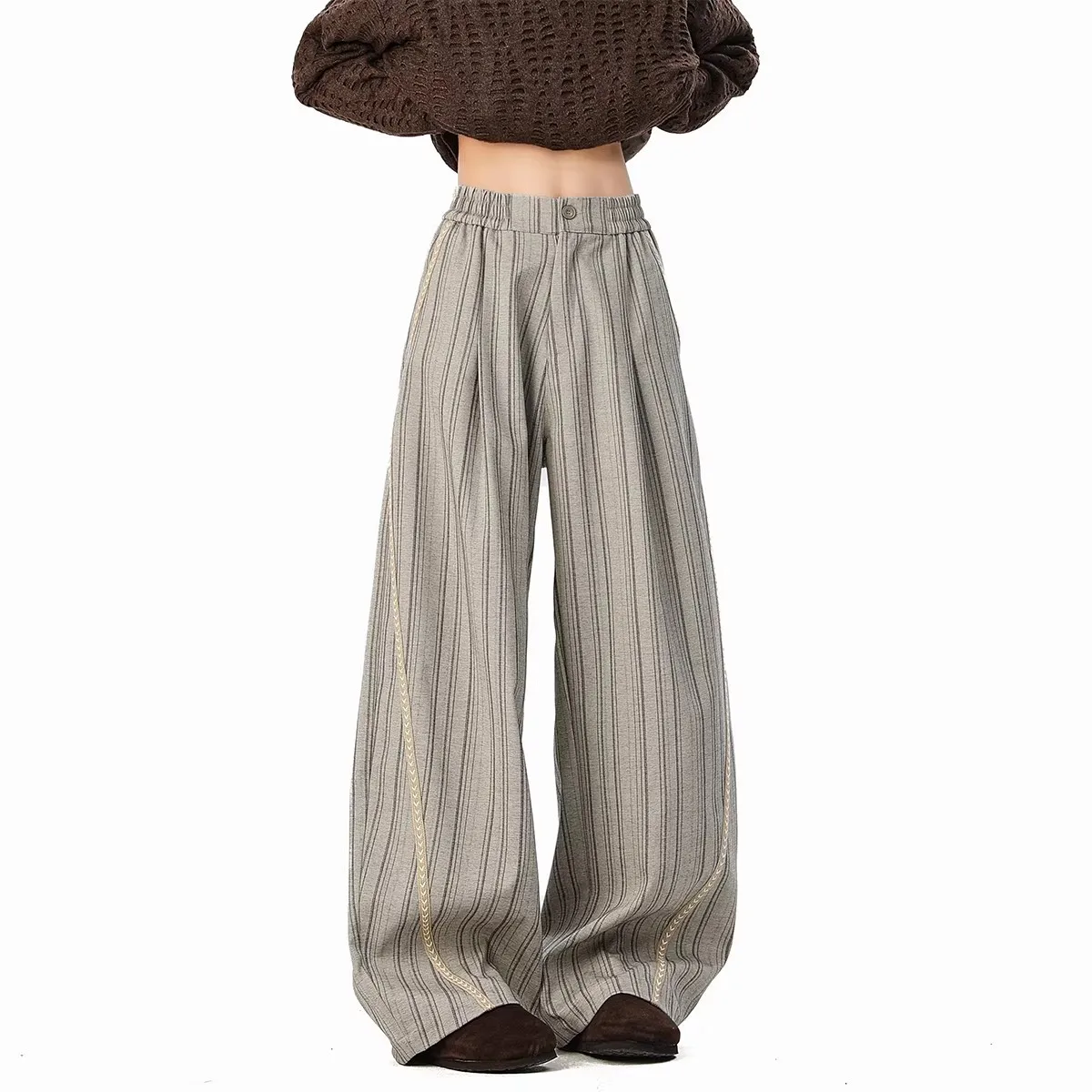 

Striped Casual Pants Women's and Men's Autumn Retro Loose Drape Wide-leg Commuter Versatile Straight Casual Pants