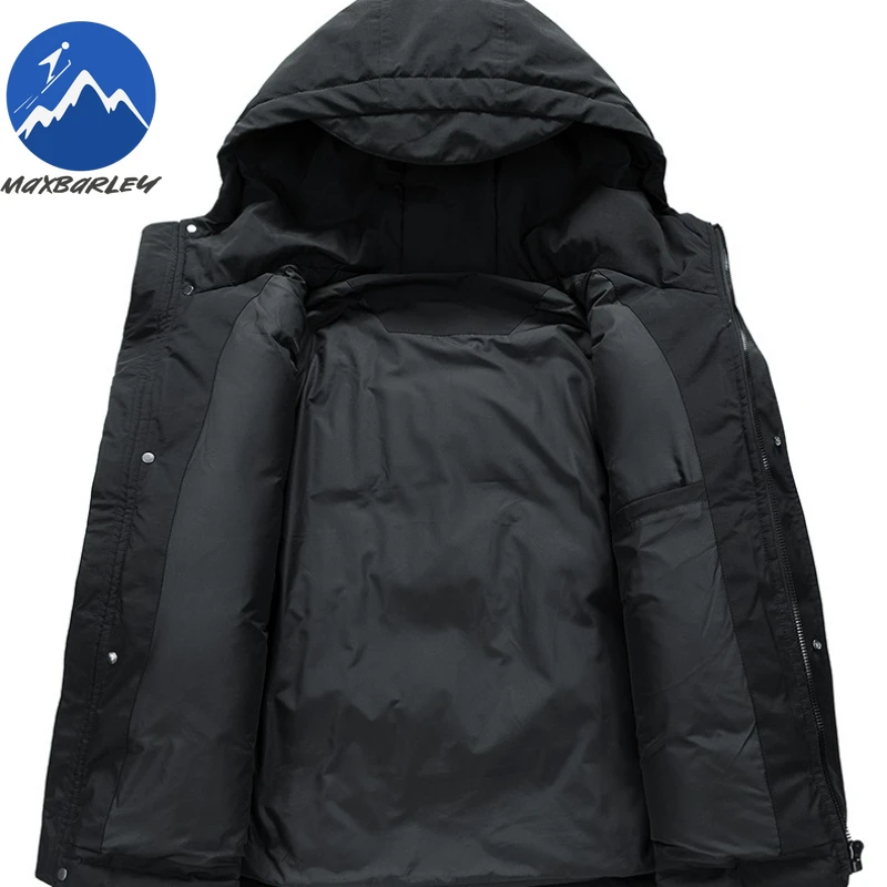 Maxbarley Men Luxury Down Jacket New Classic Hooded Snow Ski Thickened Warm Parka Fashion Streetwear Wear Windproof Winter Coat
