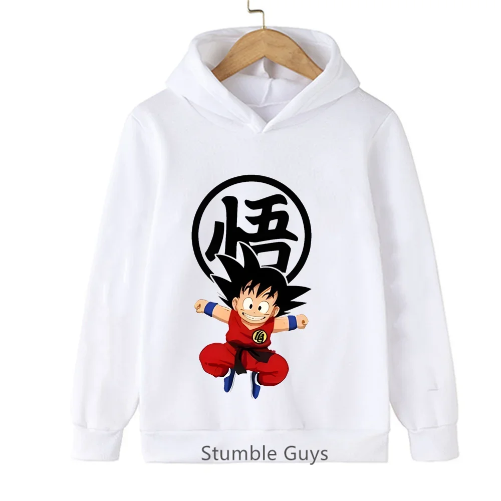 Dragon Ball Jumping Kid Goku Wu Symbol Print Hoodie Kids Boys Girls Pullover Hooded Sweatshirt Anime Children Streetwear Tops