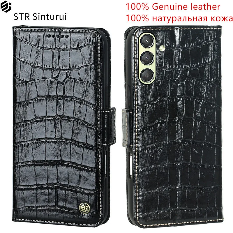 

Genuine leather crocodile grain card Slot Wallet Cover For Samsung Galaxy A24 A54 A34 A04e A04s A04 Flip shockproof phone Case