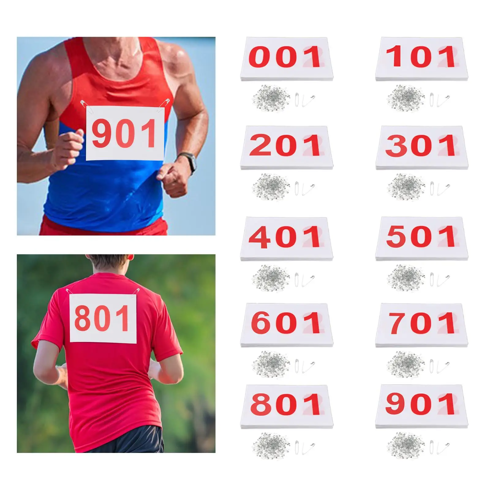 

Athlete Bib Numbers Easy Pin Attachment Competitor Bibs Polyester Pongee for Marathons School Sports Events