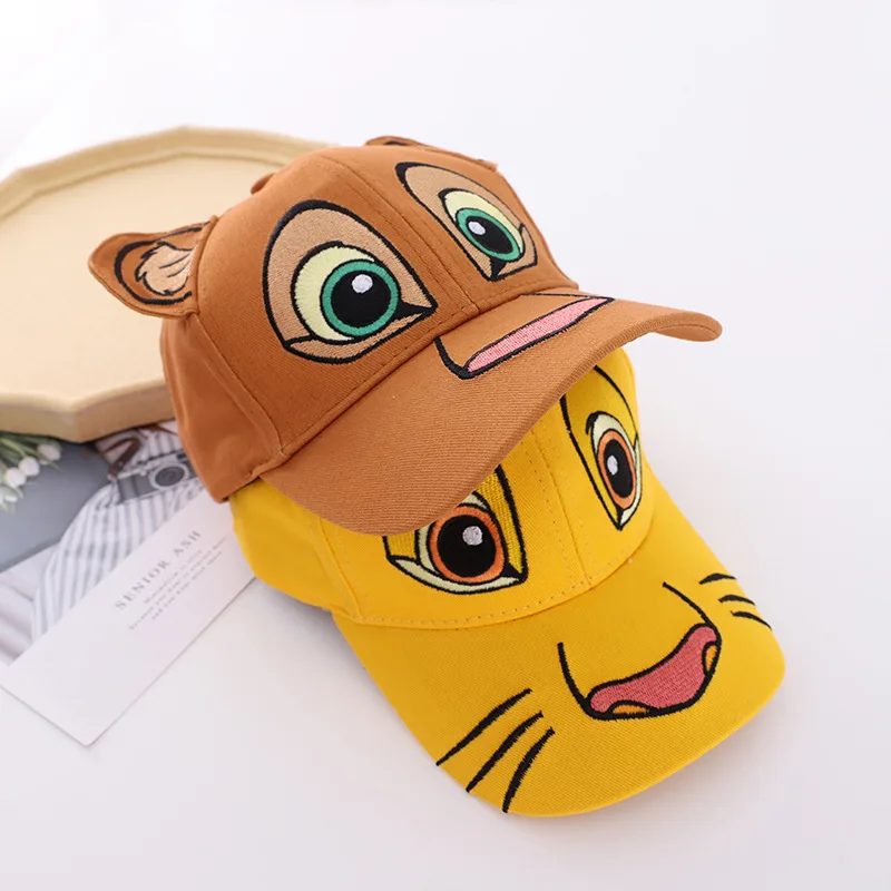 Disney-sombreros con visera del Rey León para niños, gorras de béisbol de Simba de dibujos animados, malla encantadora, sombreros de sol de verano, gorra bordada Kawaii