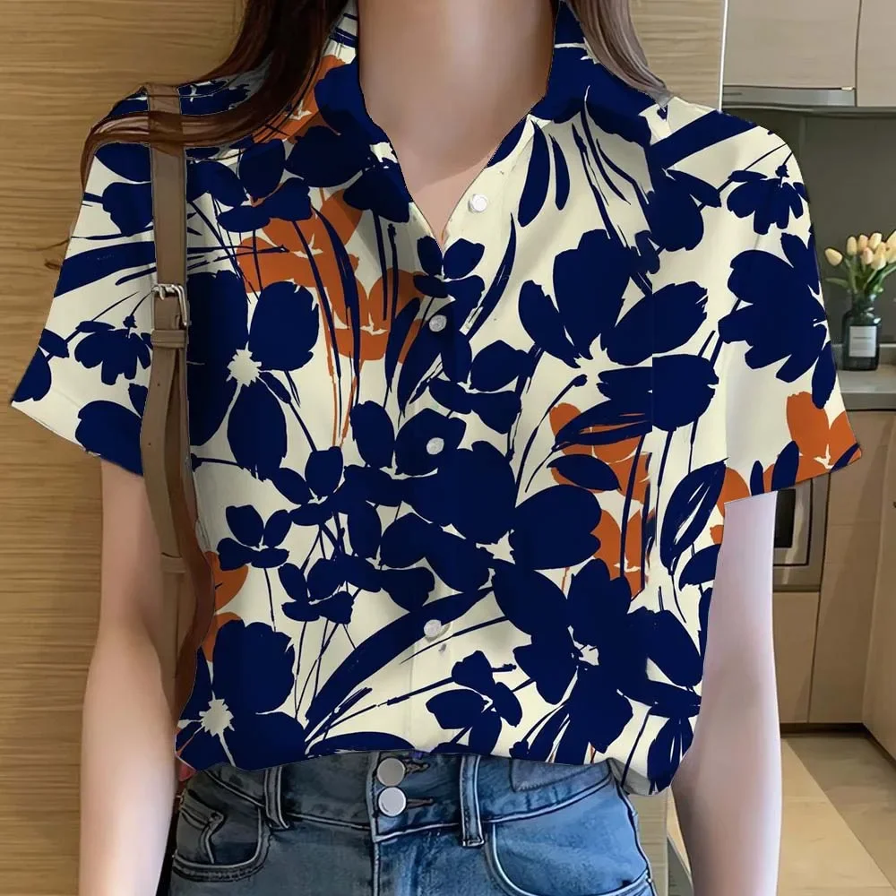 

Hawaiian Womens Shirts Tropical Plant Leaves 3D Printed Tops Casual Short Sleeve Button Beach Shirt Summer Y2k Women's Clothes