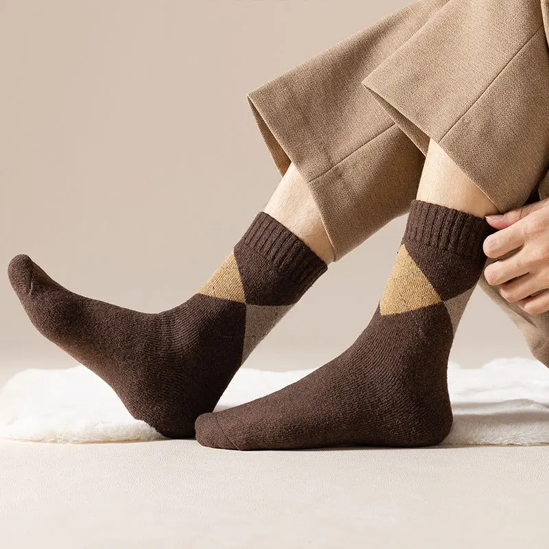 الرجال سميكة الشتاء الدافئ القطن الرجال الصوف الحراري INS جورب منشفة مريحة عادية بلون الماس على شكل منتصف جوارب أنبوبية #1