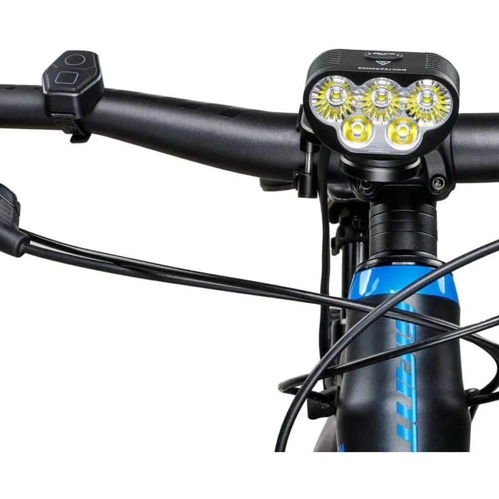 Bike Headlight, V2 Remote Version. 4800 Lumen Flood Beam with 3200 Lumen spot Beam.