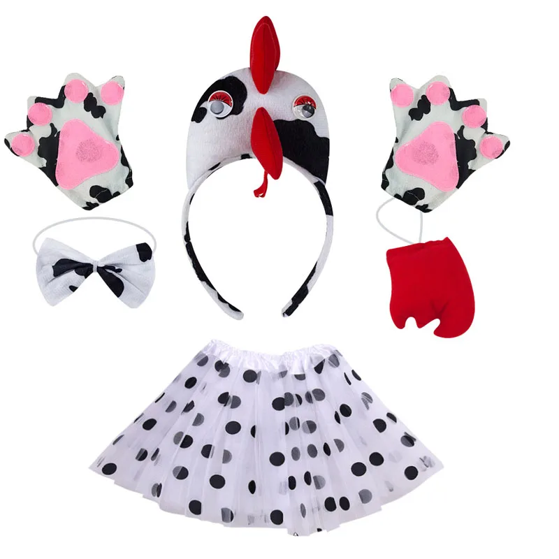 Chicken Animal Costume for Kids GirlsChick Headband Tail Bowtie Tutu Dress for Farm Animal Dress UP Halloween Party