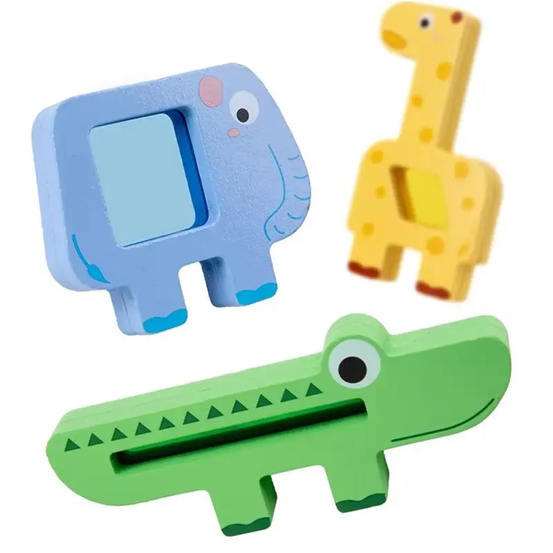 ABUM-Wooden Animal Stacking Matching Game Educational Montessori Sensory Thinking Balance Blocks For Children