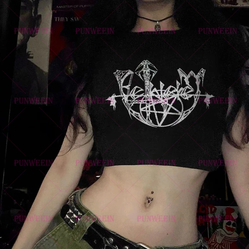 band Gothic 90s Vintage Y2k Top Women Gothic Heavy metal rock T-shirts Baby Tees Y2k Tops Aesthetic chic Emo Girl streetwear