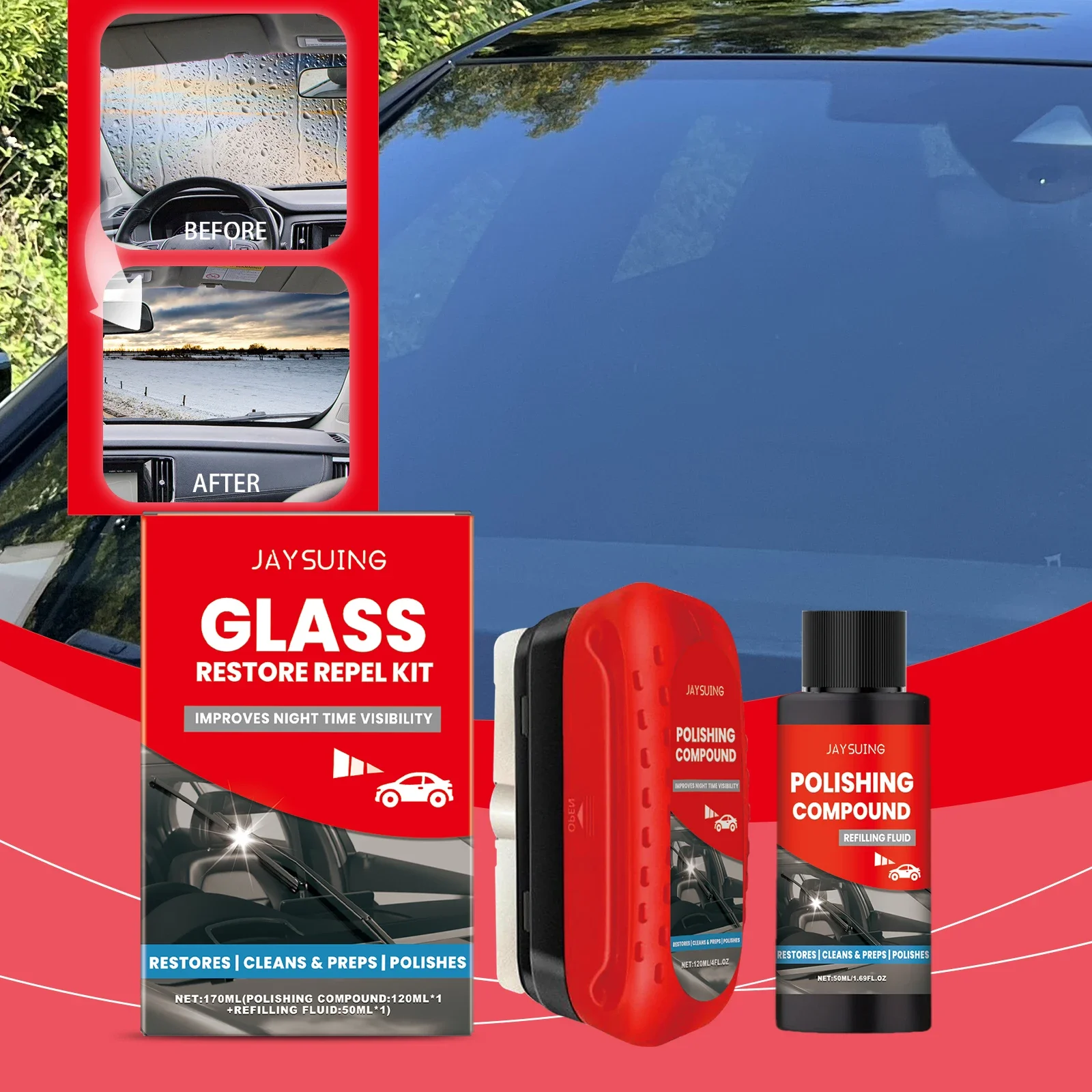 

Glass polishing care set Car windshield cleaning stain removal water stain care