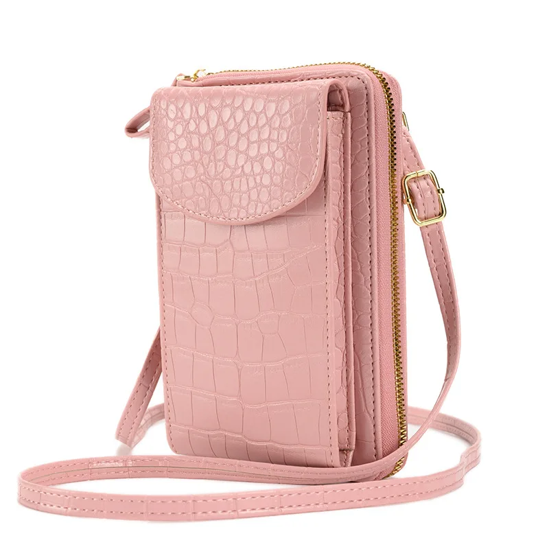 New Phone Bag Korean Version Fashion Crocodile-print High-capacity Double-layer Wallet Multifunctional Women's Cross-body Bag