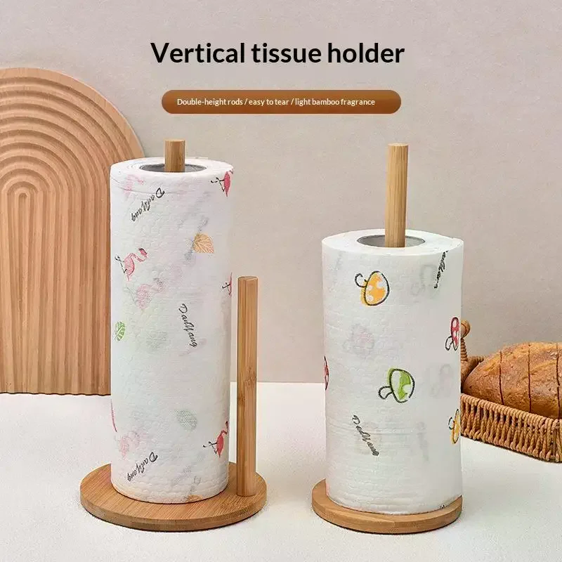 Wood  Durable Anti-Skid Tissue Vertical Stand Rack Hook For Kitchens Bathrooms Living Rooms Restaurant