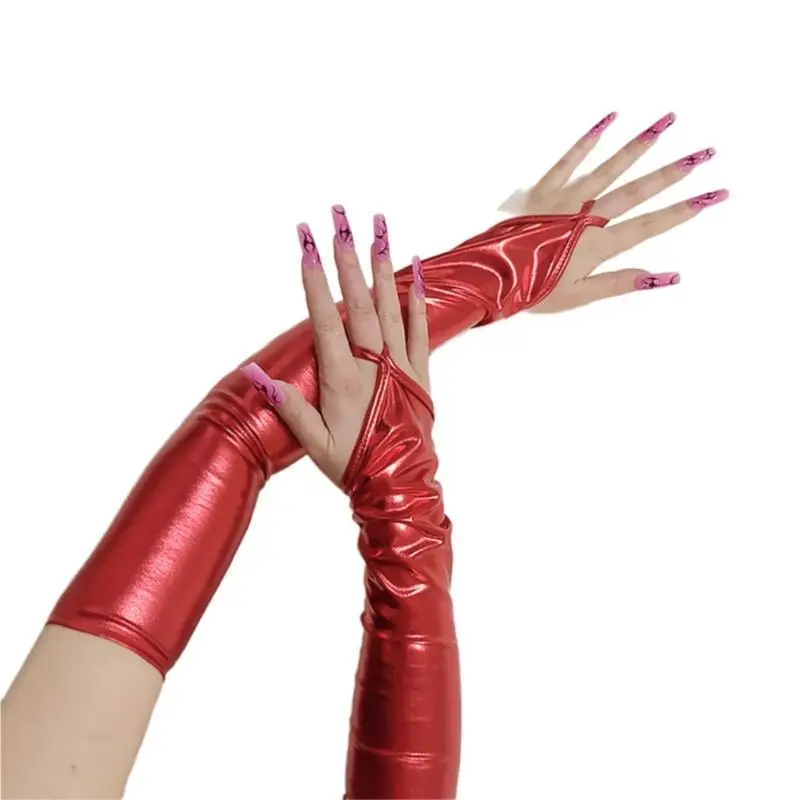 39BD Dehnbare, glänzende Handschuhe mit weichem Futter, 48 Länge für Tanzaufführungen und klassische Mode – Detail 8