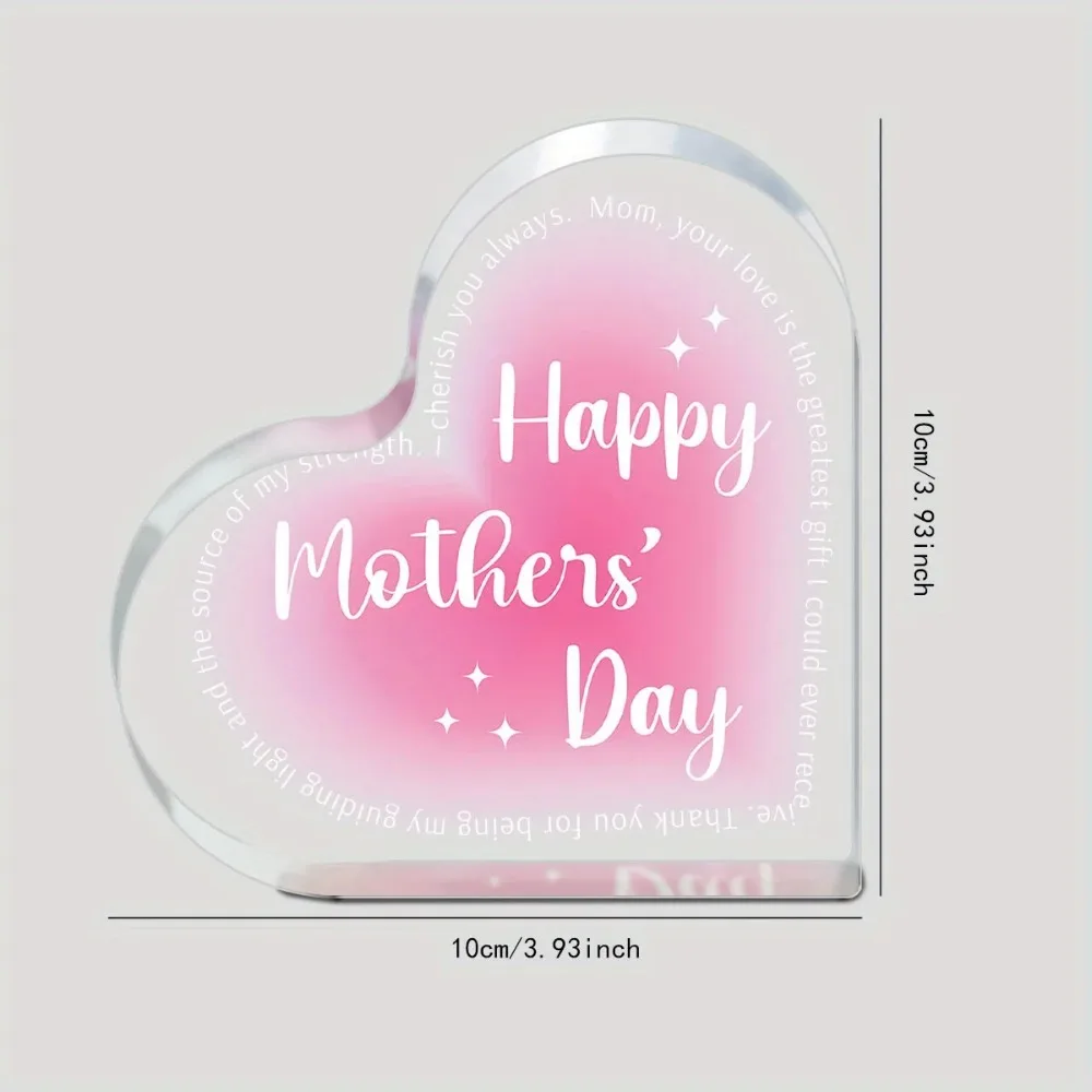 Acrylic Heart Sign Mom Gift – Pink Mother’s Day Decor, Birthday Present for Mom