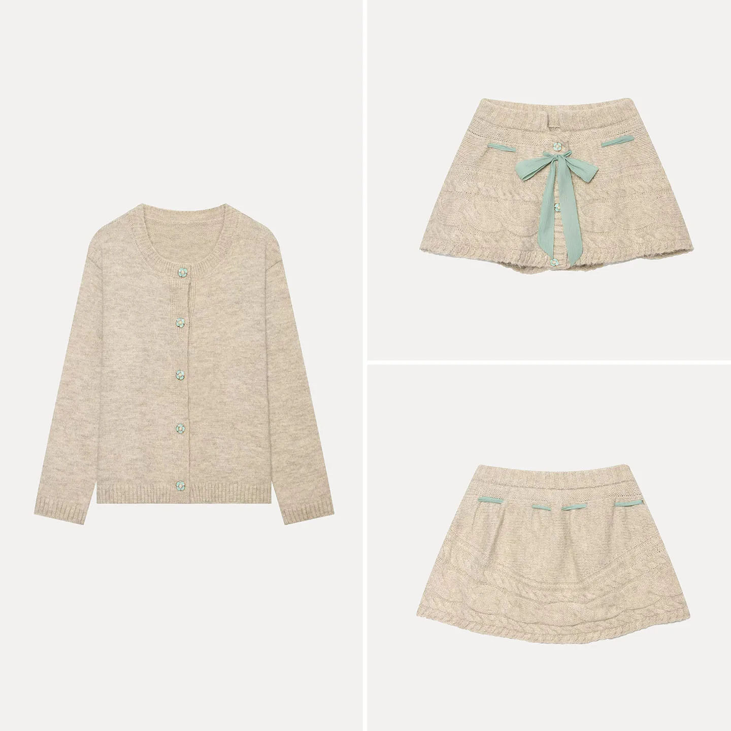 Women's Casual Knitted Open Cardigan with Knot Cape Skirt Two-Piece Set Autumn 2026 Fashion Ensemble ZADATA Brand