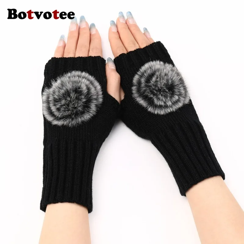 

Botvotee рукава для женщин Y2k аксессуары перчатки без пальцев гетры зимние черные, белые милые вязаные модные перчатки без рук