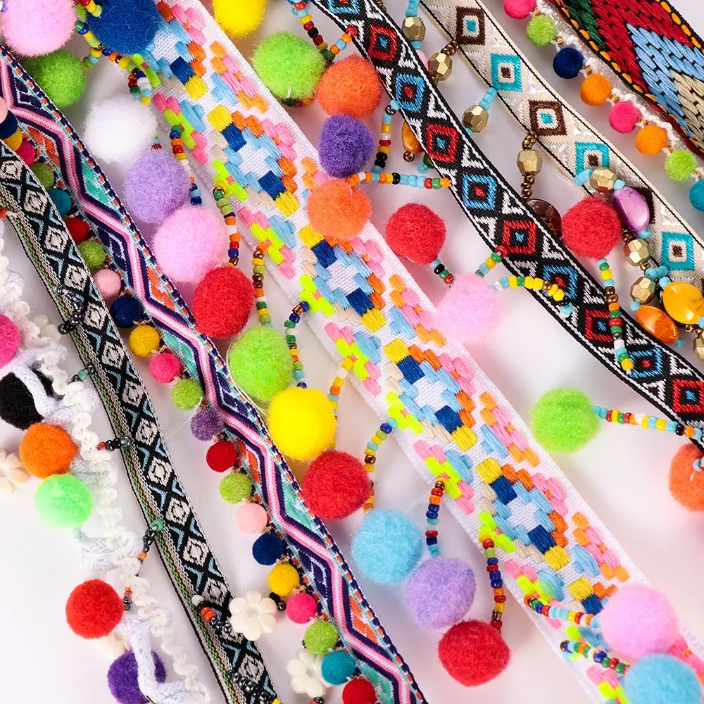 1yard Handmade Costume DIY Craft Fabric Sewing Bohemia Embroidered Ribbon Tassel Lace Trim