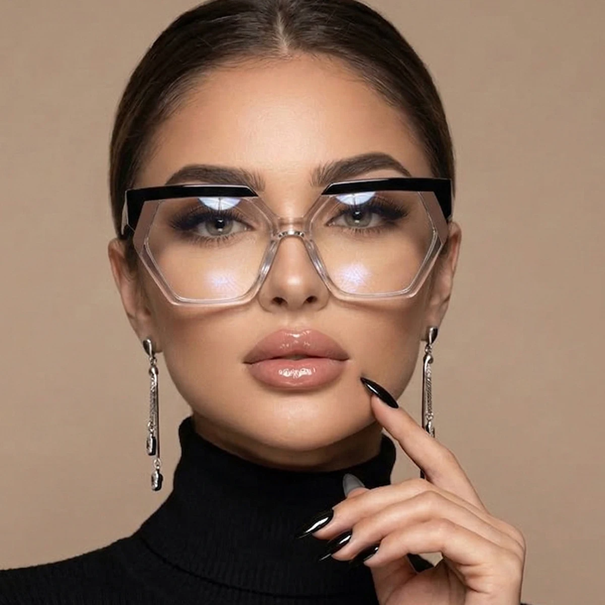4 Pairs of Women's Multi-Color Patchwork Polygonal Decorative Glasses, Trendy and Eye-Catching, Stylish and Unique Women's Non-Prescription Glasses, Suitable for Girls' Gatherings, Casual Outings, and Outdoor Photo Sho