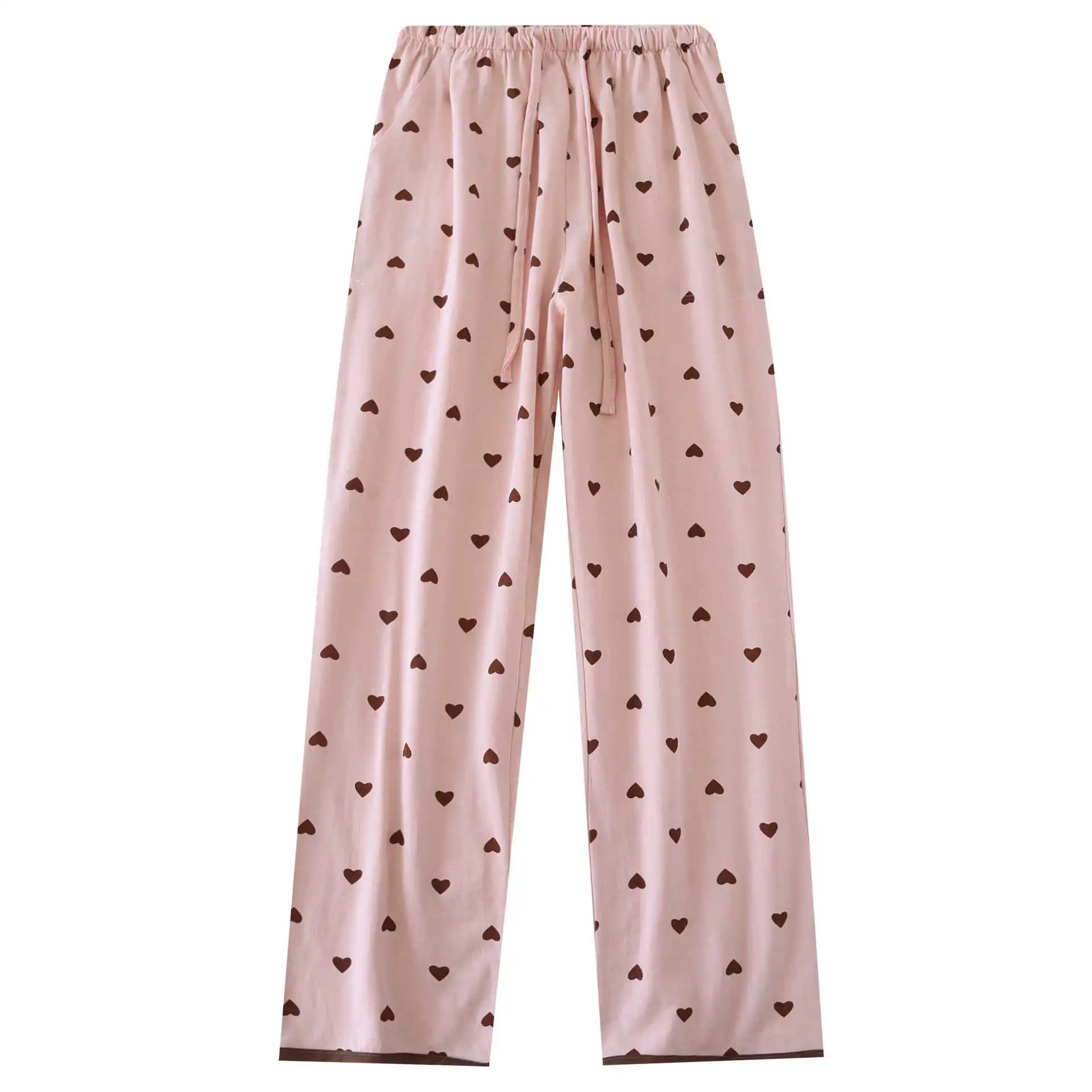 2024 Summer Y2k Pink Heart Printed Pants Sweet Casual Trousers Vintage Straight Aesthetic Pockets Joggers Pants New Streetwear