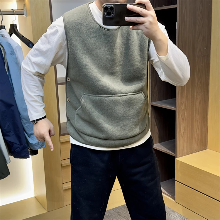 Ultra-Thin 380g Fleece Sweatshirt Vest Unisex round Neck Casual Coat Standard Fit Urban Style Winter Outerwear