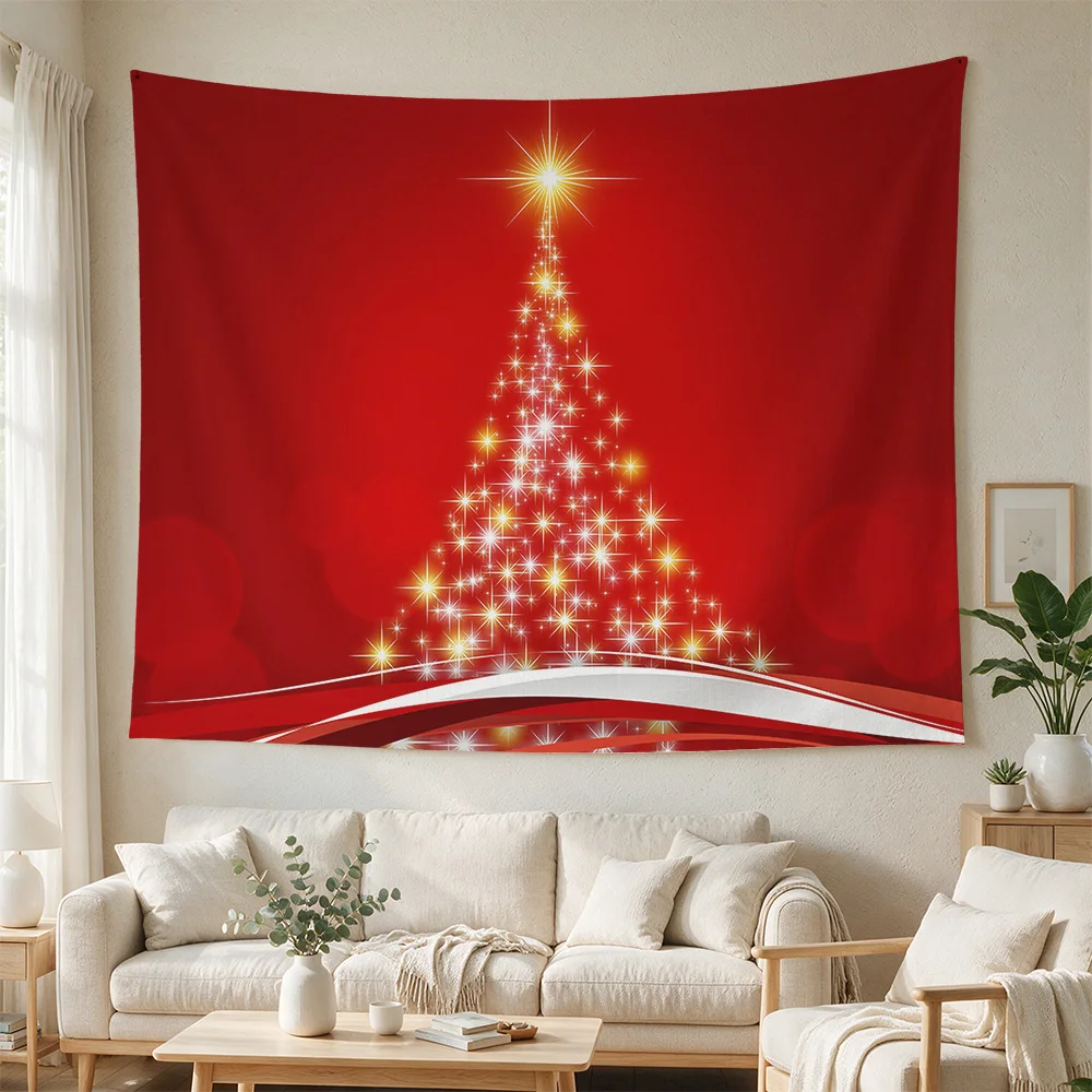 Vibrant Red Christmas Tree Festival Glow Wall Hanging Tapestry Xmas Holiday Decor for Living Room