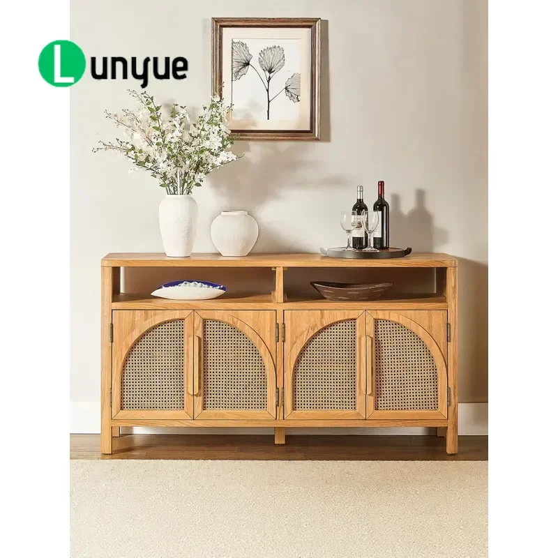 American Rural French Retro Rattan Solid Wood Dining Side Cabinet Wall Mounted Locker for Entrance Living Room Free