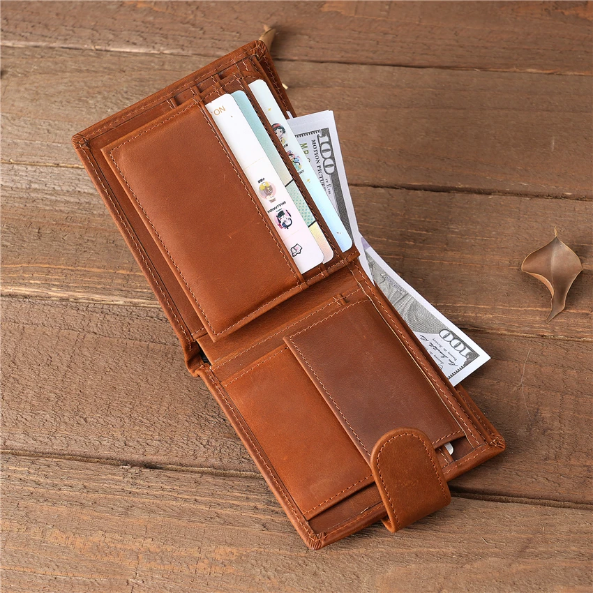 Men Wallets Cow Leather Solid Zipper Purse Man Card Horders High Quality Male Wallet Leather Coin Pocket Photo Short Men Purse