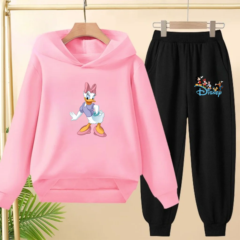 Autumn Winter 3-12 Age Boy Girl 2 Piece Leisure Children Outerwear Donald Duck Hoodie+Trousers Pullover Hooded Outdoor Sportswea