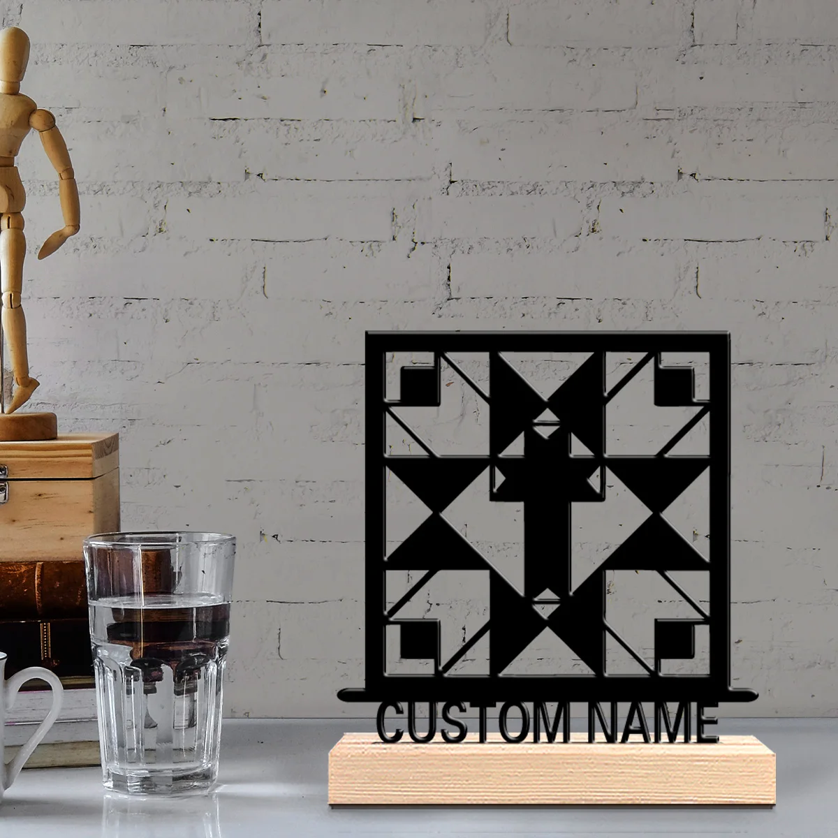 1pc Stylish Personalized Custom Patchwork cross iron Metal Statues Constellation enthusiast gift with wooden base perfect for b
