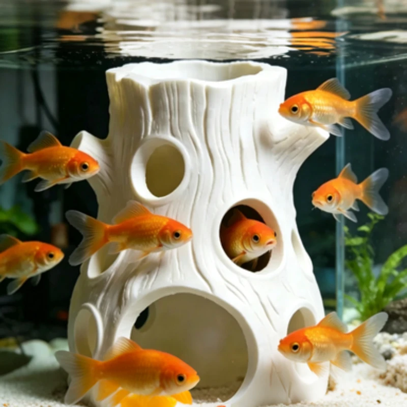 Aquarium Fish Hideout - Imitierter Baumstamm Aquarium-Dekoration Weißes Versteck-Haus Höhle