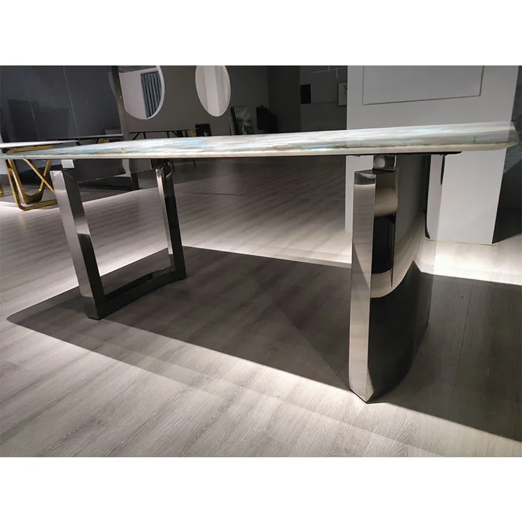 New Model 63 Inch Living Room Furniture Luxury Stainless Steel Slate Top Dining Table