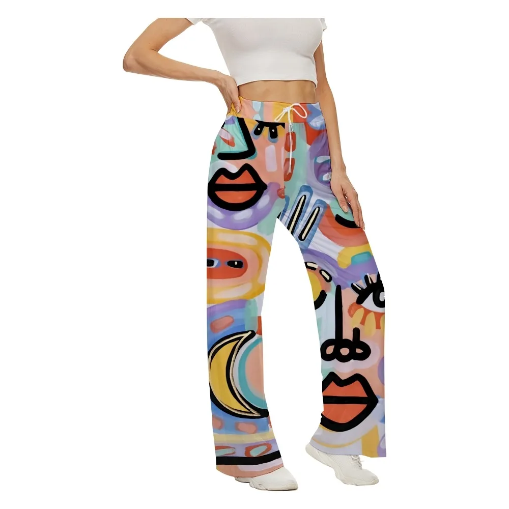 

Women Pants Wide Leg Pants Abstract Print Loose Summer Clothes Women Sweatpants Fashion Bottoms Streetwear Casual Trousers 4XL