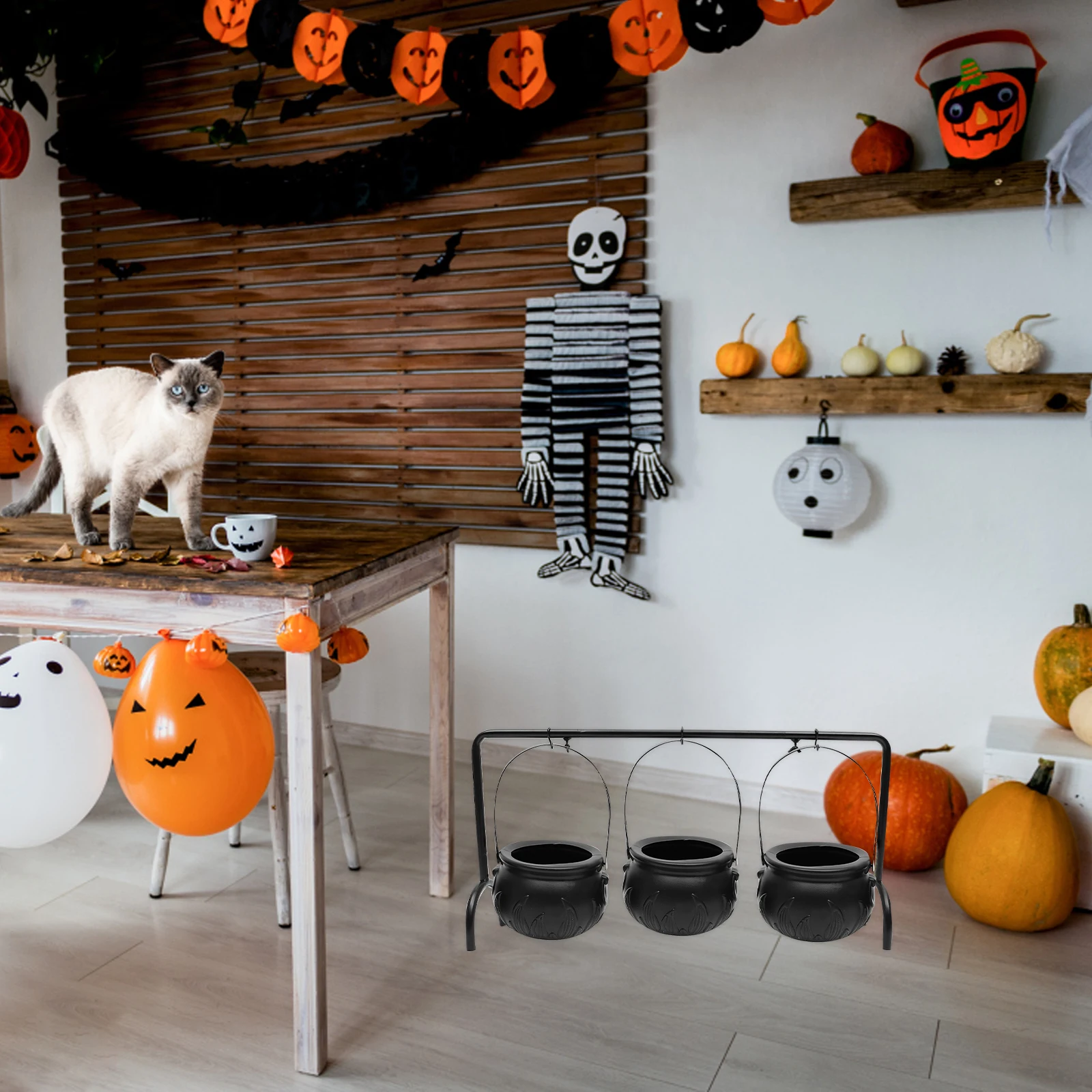 

1 set 1 Set Halloween Candy Bucket 3 Black Flame Buckets Metal Plastic Stable Lightweight Party Home Kitchen Decor Storage