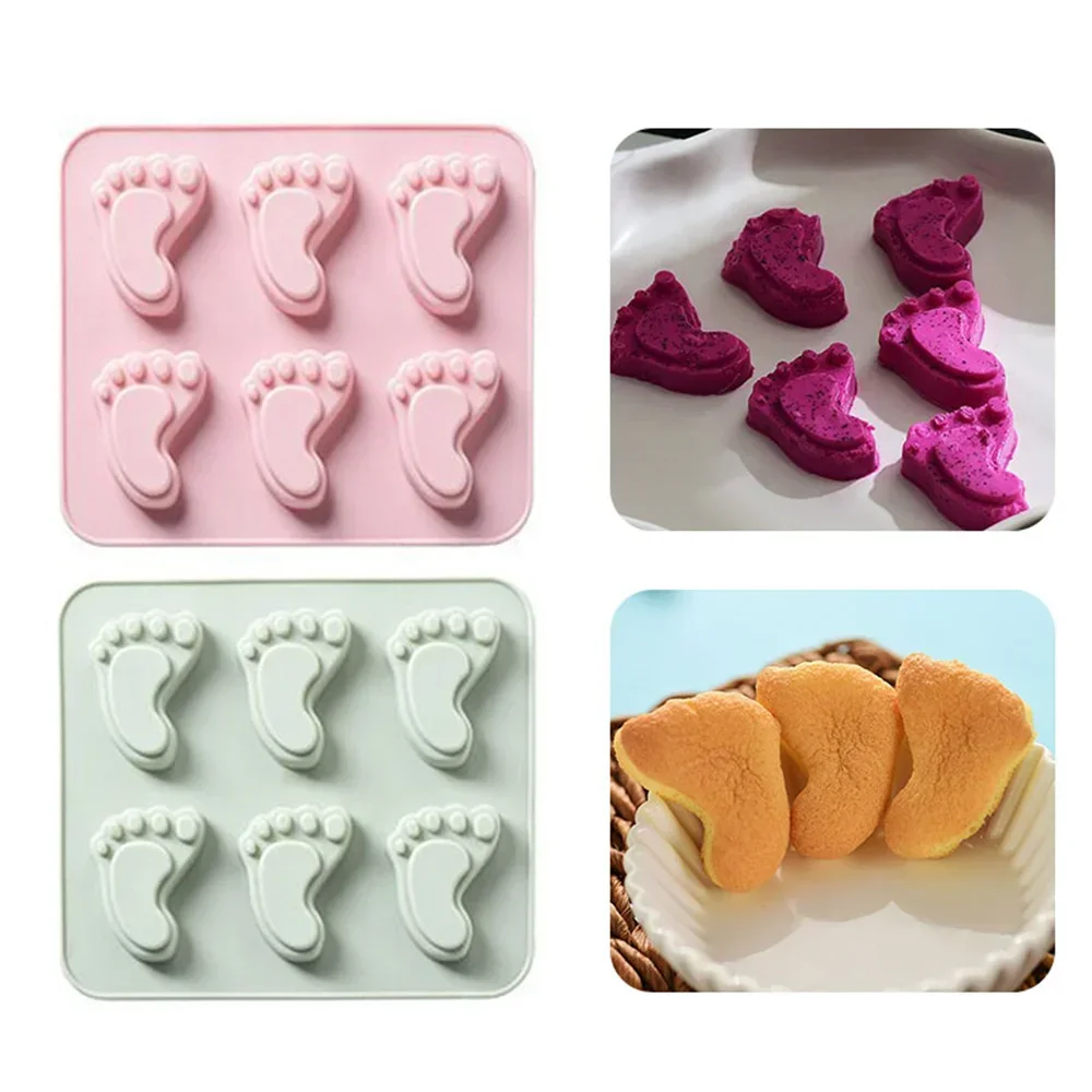 6 Cavities Baby Feet Shape Fondant Mold Silicone DIY Muffin Chocolate Cake Biscuit Jelly Soap Mould Baby Shower Party Cake Decor