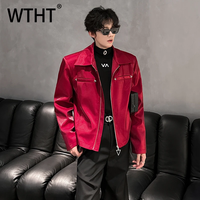 

WTHT модные мужские однотонные подплечники металлический дизайн пальто модные уличные свободные куртки с лацканами мужские осень 2023 2A2145