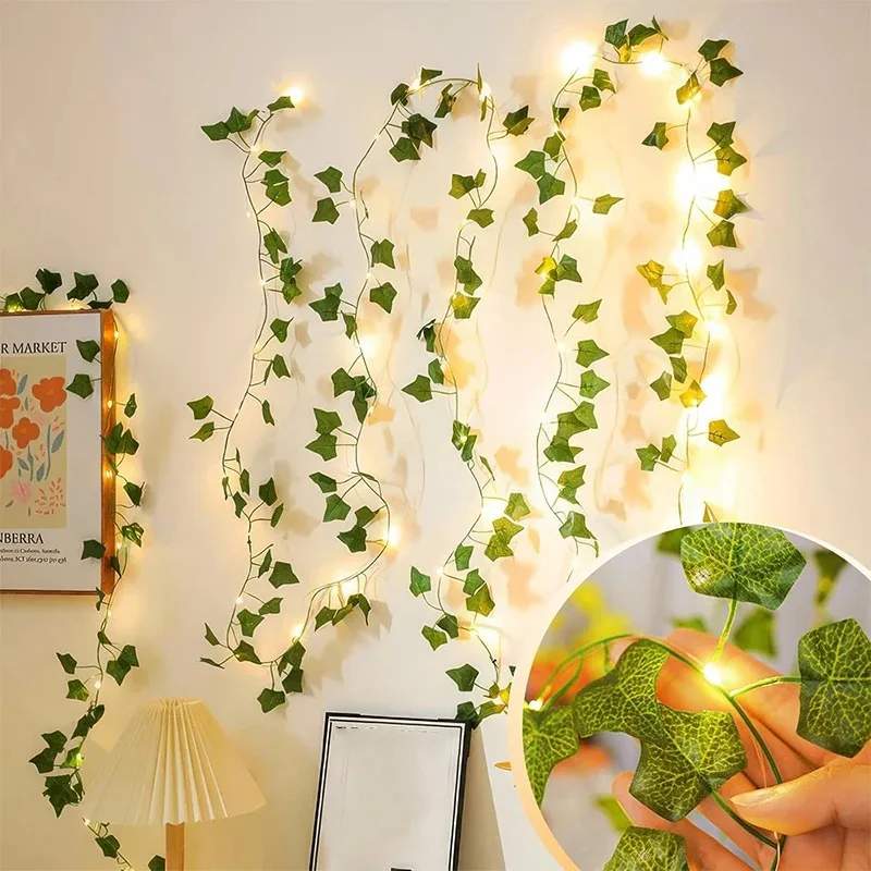 2/10M Seidenblätter Künstliche Efeu-Girlande Grüne Blätter LED-Lichterkette Heimdekoration Hängende Girlande Künstliche Pflanzen Hochzeitsdekoration – Detail 4