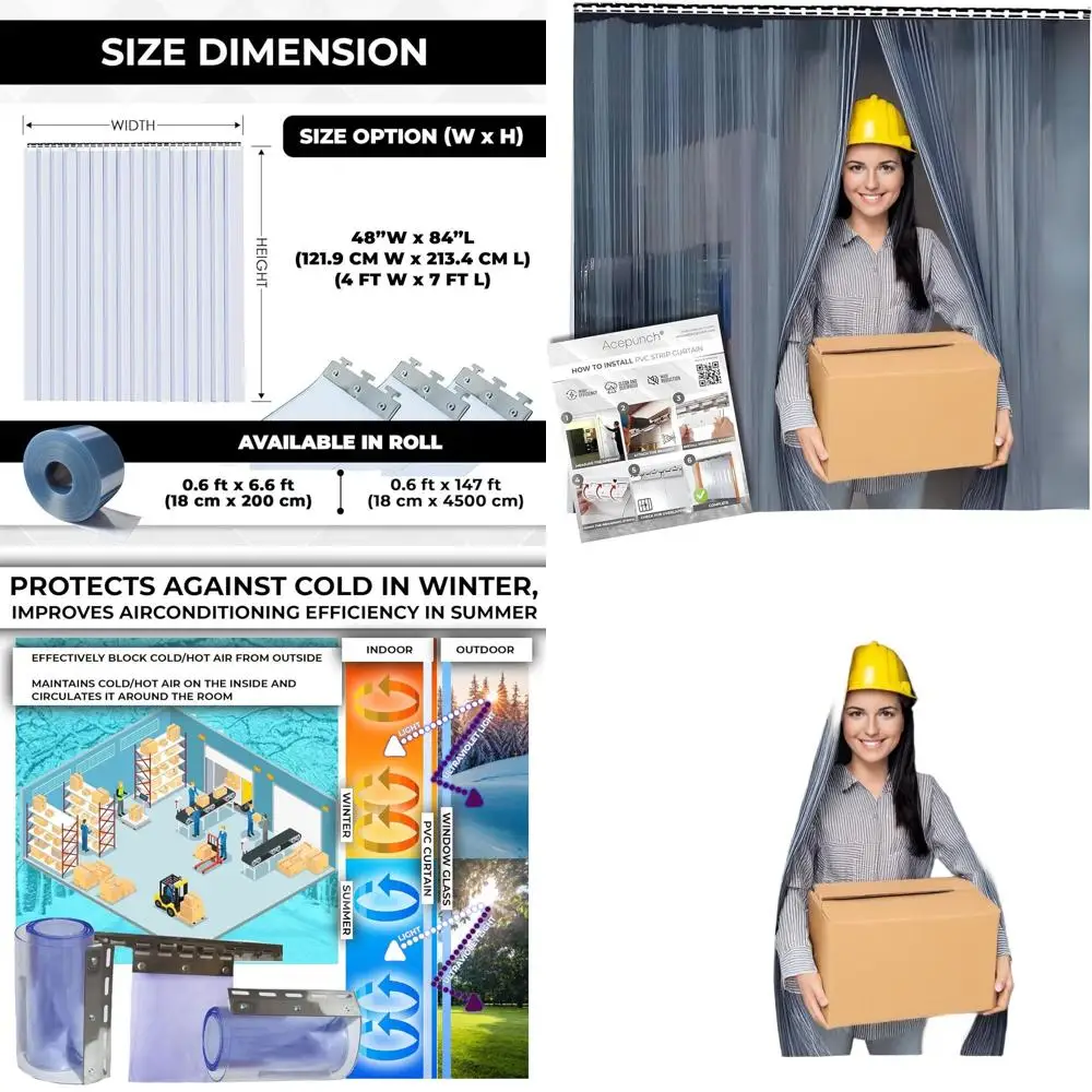 

4x7' Clear PVC Strip Curtain Kit - 48" Width x 84" Height Heavy Duty, Waterproof, Insulation for Warehouse, Freezer, Garage AP11