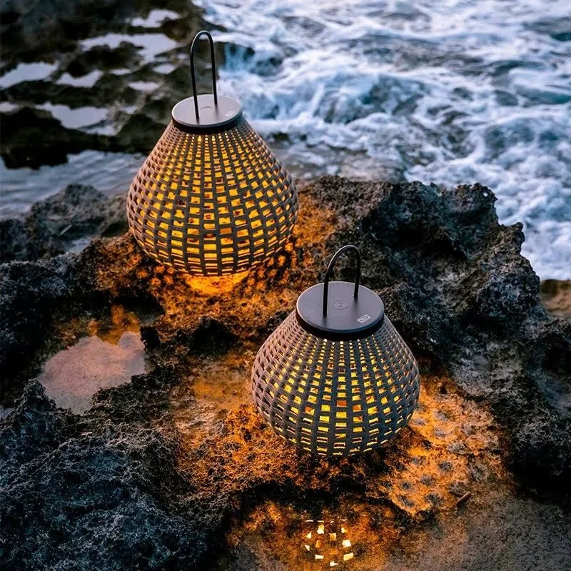 Waterproof courtyard lawn lamp villa outdoor garden woven lamp decorative portable rattan art lamp