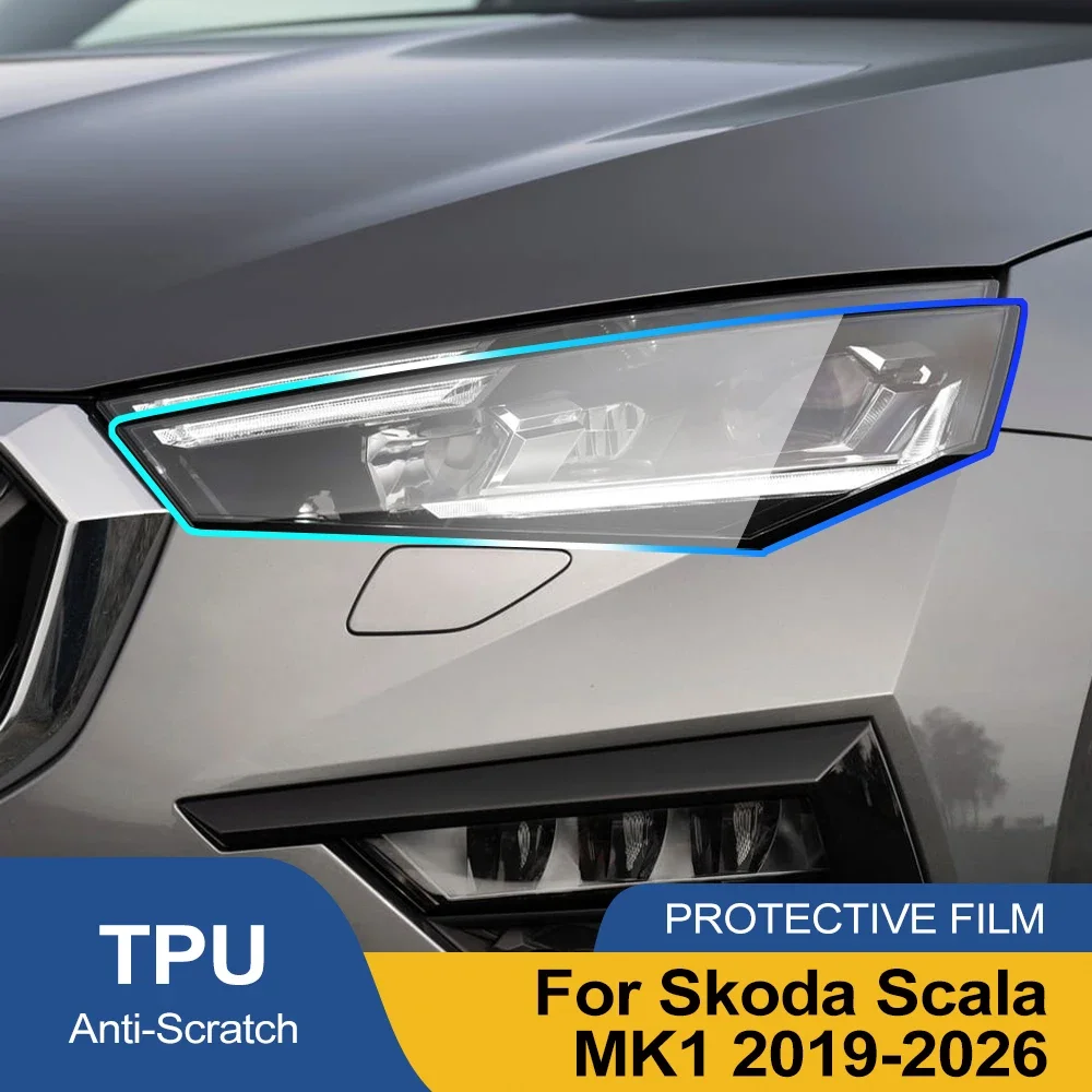 For Skoda Scala MK1 2019-2026 High-Gloss Smoke Black Pre-Cut TPU Headlight Protection Film PPF Kit Anti-Scratch Vinyl Wrap Cover