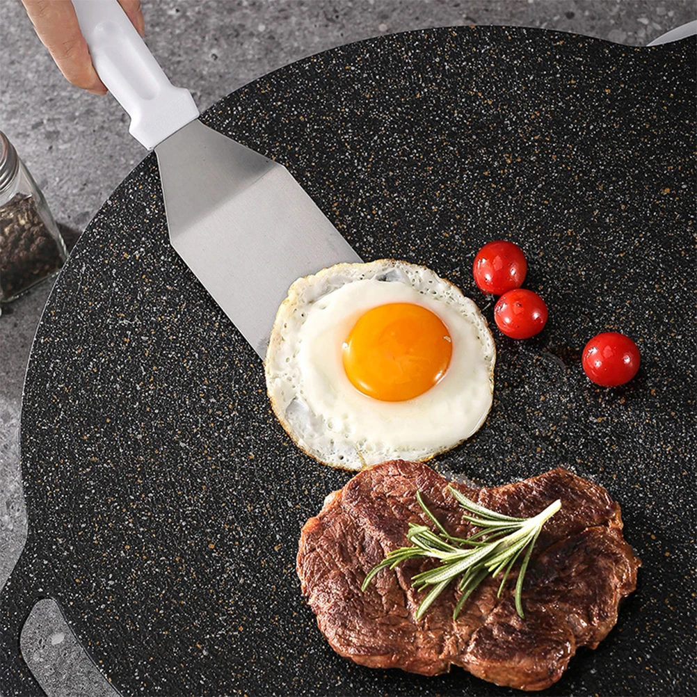 

4pcs Stainless Steel Cooking Shovel Set Steak Frying Spatula Heat Resistant Oil Draining Curved Handle Lightweight Portable