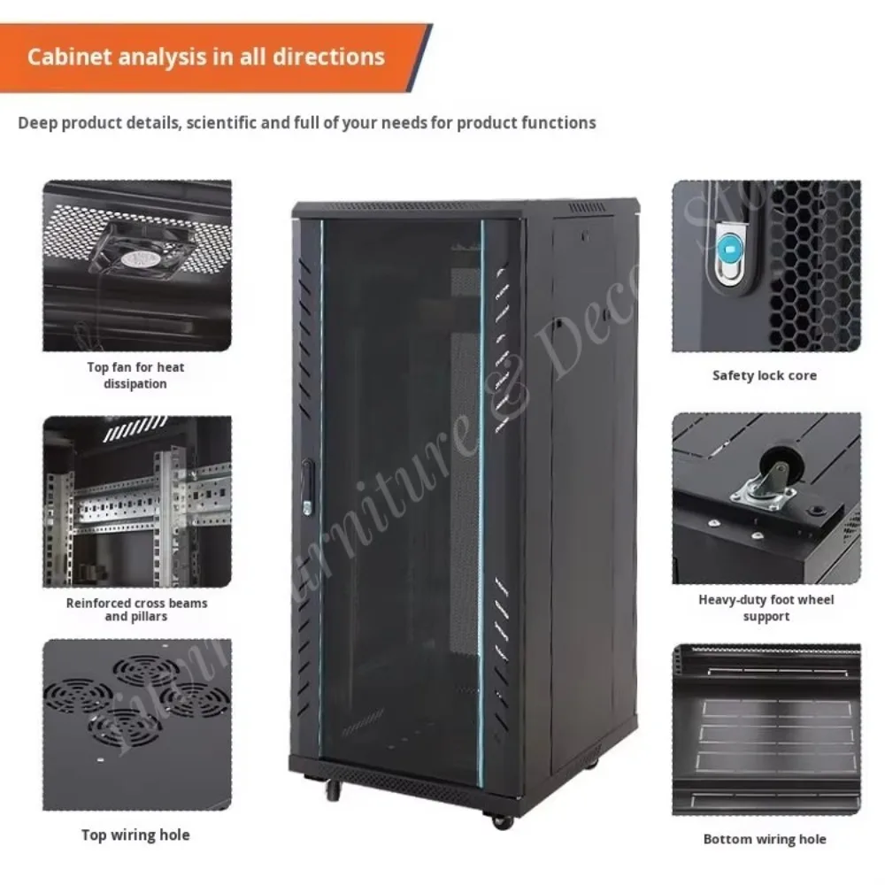19-inch 22U Network Cabinet Ventilated Mesh Door Black in Stock for Small Business Infrastructure Data Center Server Room