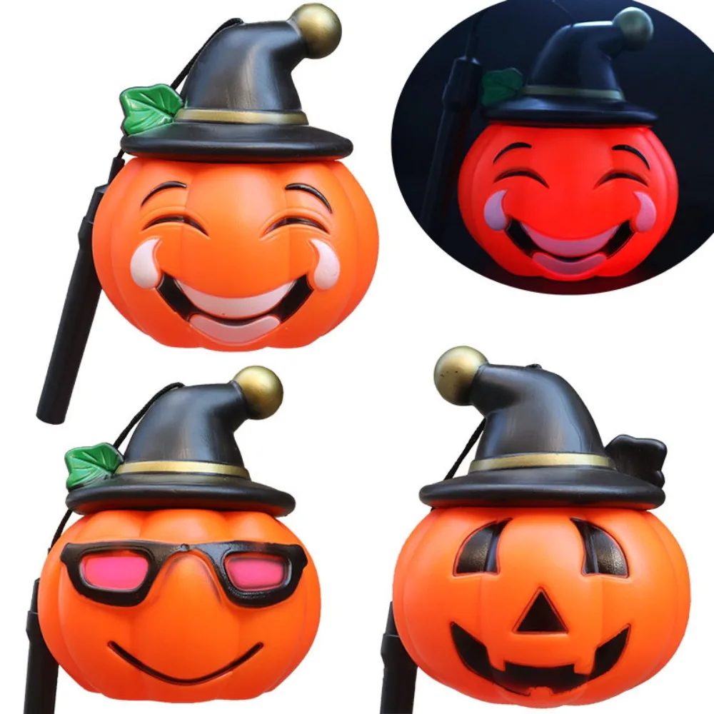 Portable Plastic Jack-O'-Lantern Happy Hat Glowing Pumpkin Lantern Cartoon Toy Cross Dressing Handheld Turnip Lamp Kids