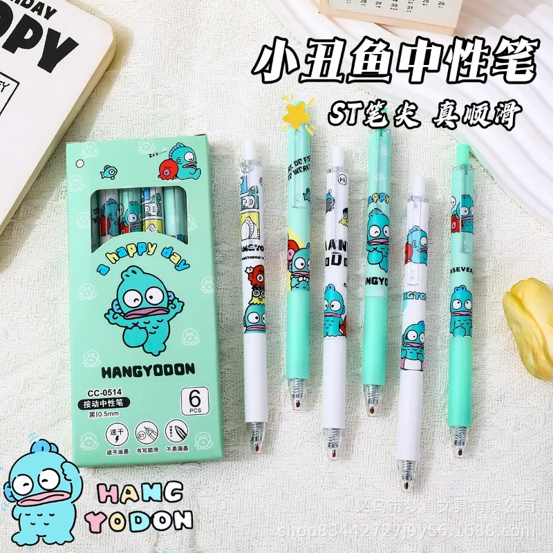 

6Pcs Sanrio Hangyodon Gel Pens Kawaii Cartoon New Pressing Pen Black Water Ink 0.5mm Cute Signature Pen Stationery Student Gifts