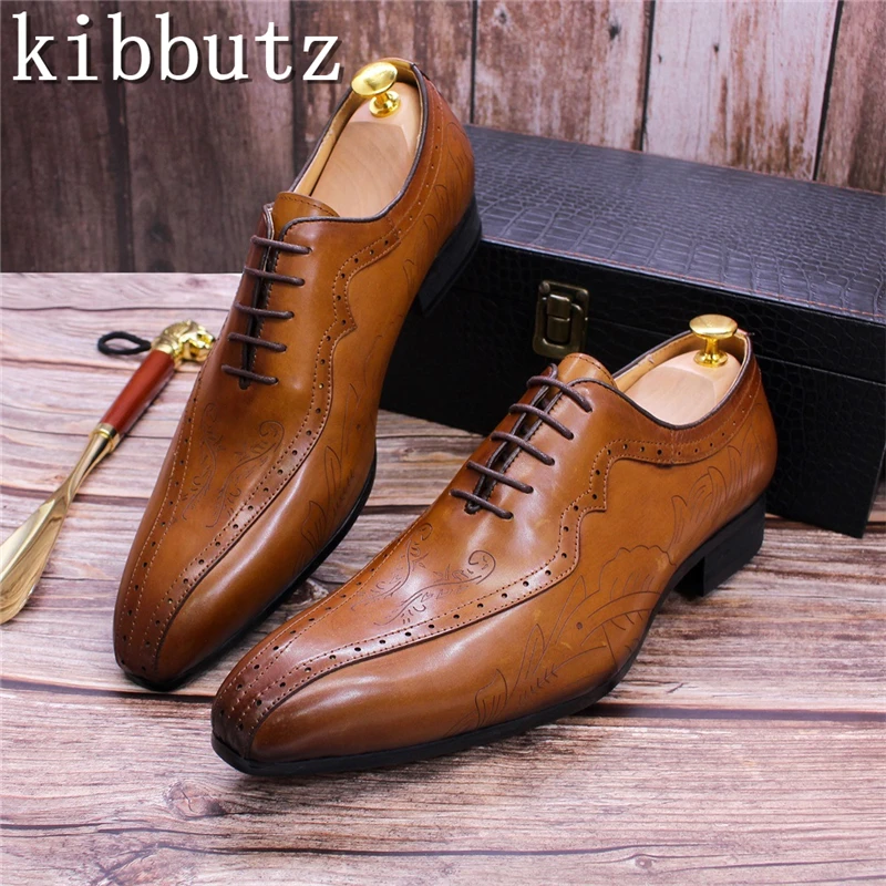 

Classic Genuine Leather Shoes Men's Brogue Carved Handmade Oxford Shoes Luxury Brand Mans Formal Dress Leather Shoes