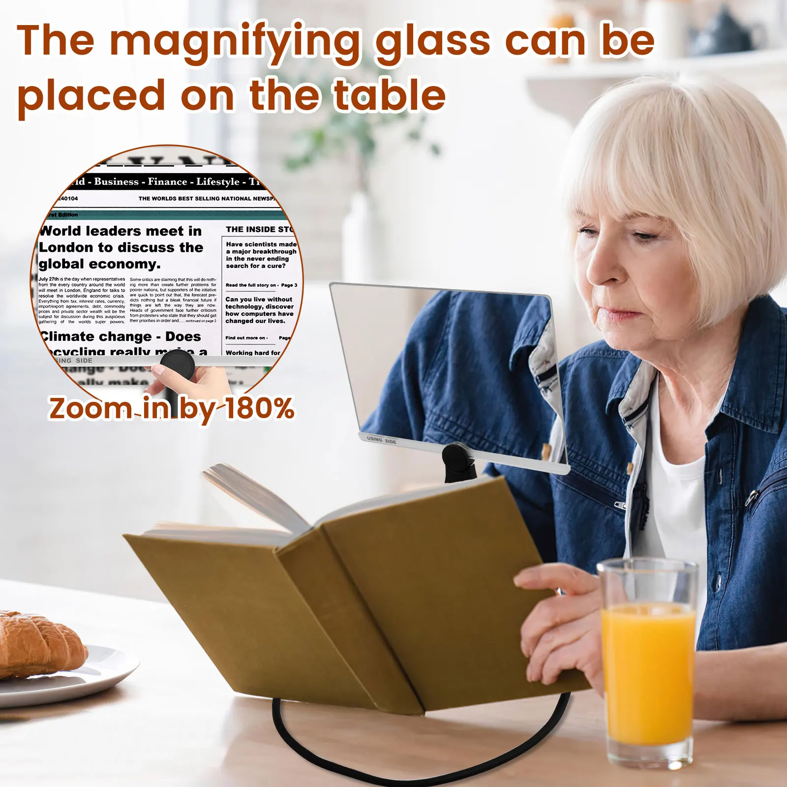 A4 Reading Magnifier Hands-Free Neck Wearing Full Page Magnifier Foldable Desktop Magnifying Glass For Seniors Low Vision Read