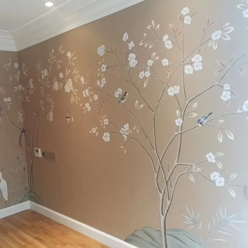 Zhenling Papel Tapiz Para Pared Chinoiserie Silk Hand-painted Wallpaper for House Wall Decoration